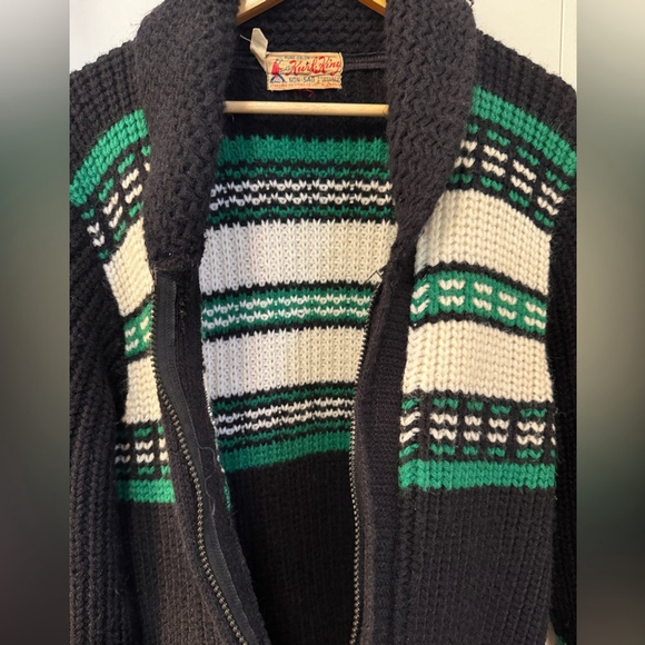 Eclectic Grandpa Chunky Knit Zip Cardigan Vintage Canadian Kurl King 60’s - Picture 5 of 11